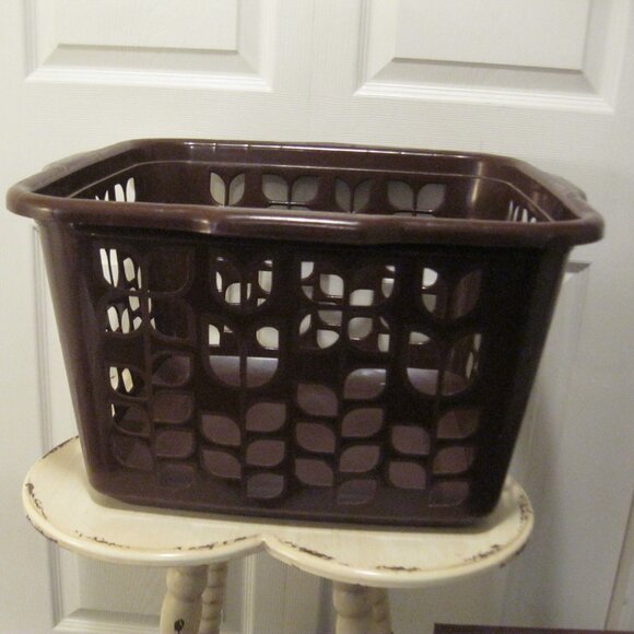 Vintage Rubbermaid Chocolate Tulip Floral Square Laundry Basket 19" x 11" - Picture 1 of 2